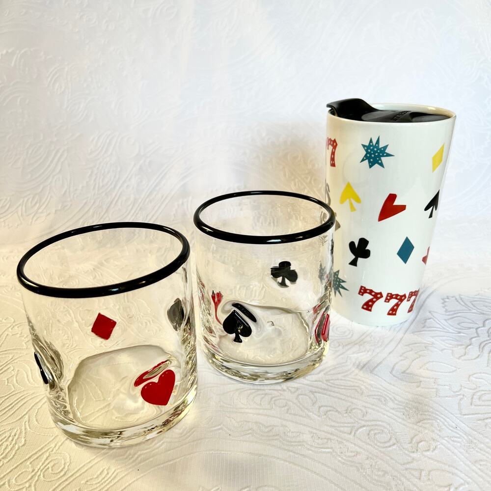 Card Suit Poker Vegas Anthropologie Icon Glasses and Starbucks Ceramic Tumbler